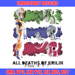 all deaths of krilin embroidery design, dragonball embroidery, embroidery file, anime embroidery, digital download