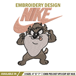 tasmanian devil nike embroidery design, cartoon embroidery, nike design, embroidery file, instant download.