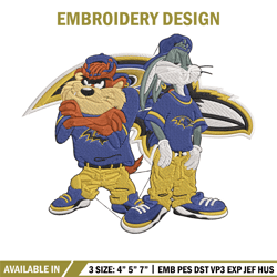 taz and bugs kriss kross baltimore ravens embroidery design, ravens embroidery, nfl embroidery, sport embroidery.