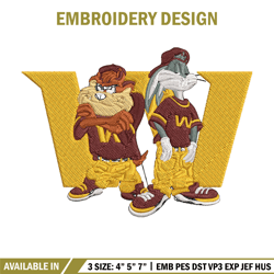 taz and bugs kriss kross commanders embroidery design, commanders embroidery, nfl embroidery, sport embroidery