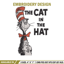 the cat in the hat embroidery design, dr seuss embroidery, embroidery design, embroidery file, digital download.