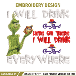 the grinch i will drink christmas embroidery design, grinch embroidery, grinch design, embroidery file, instant download