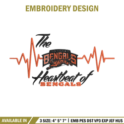 the heartbeat of cincinnati bengals embroidery design, cincinnati bengals embroidery, nfl embroidery, sport embroidery