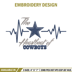 the heartbeat of dallas cowboys embroidery design, dallas cowboys embroidery, nfl embroidery, logo sport embroidery.