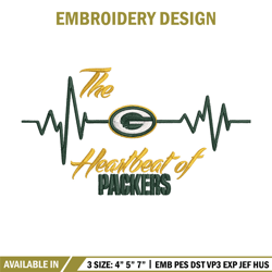 the heartbeat of green bay packers embroidery design, green bay packers embroidery, nfl embroidery, sport embroidery.