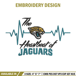 the heartbeat of jacksonville jaguars embroidery design, jaguars embroidery, nfl embroidery, logo sport embroidery.