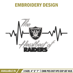 the heartbeat of las vegas raiders embroidery design, las vegas raiders embroidery, nfl embroidery, sport embroidery.
