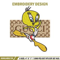 tweety gucci embroidery design, tweety gucci cartoon embroidery, cartoon design, embroidery file, digital download.