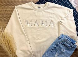 mama custom flower word embroidered crewneck, custom embroidered hoodie