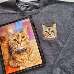 custom embroidered cat portrait from your photo sweatshirt