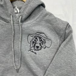 custom name dog wearing hat embroidered hoodie