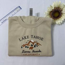 lake tahoe embroidered sweatshirt, sierra nevada embroidered crewneck, california hoodie