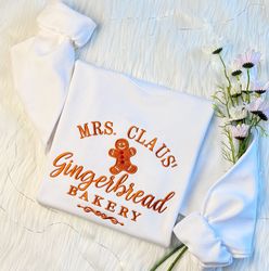 mrs  claus gingerbread embroidered sweatshirt,  christmas cookie embroidered hoodie