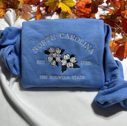 north carolina embroidered sweatshirt, the dogwood state north carolina embroidered crewneck