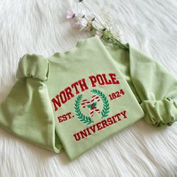 north pole university embroidered sweatshirt,  christmas embroidered hoodie,  christmas candy sweater  crew neck sweatsh