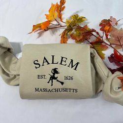 salem witch embroidered sweatshirt, massachusetts embroidered crewneck halloween embroidered crewneck