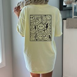 retro smiley face comfort colors shirt, happy face, smiley face checkered shirt