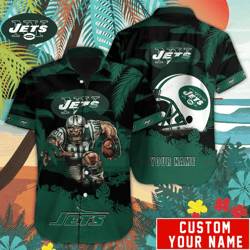 new york jets mascot hawaiian shirt, personalized nfl new york jets hawaiian shirt