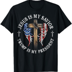 jesus is my savior trump is my president 2024 usa flag cross t-shirt, donald trump vote shirt, usa patriotic election