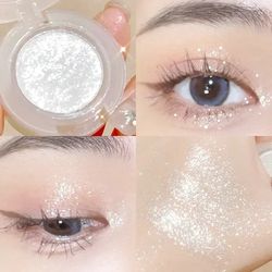 bright shiny eye makeup ,diamond eye shadow palette ,pearlescent highlighter powder makeup , glitter eye shadow