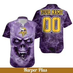 personalized minnesota vikings hawaiian shirt skull for vikings fan