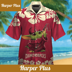 arizona diamondbacks baby yoda short sleeve button up tropical hawaiian shirt