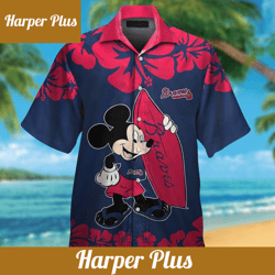 atlanta braves mickey mouse hawaiian tropical short sleeve shirt