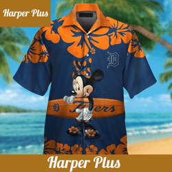 detroit tigers minnie mouse short sleeve button up tropical hawaiian shirt