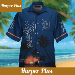 detroit tigers short sleeve button up tropical hawaiian shirt