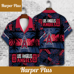 los angeles angels palm trees hawaiian shirt all o print