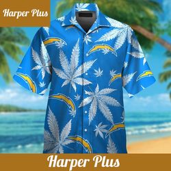 los angeles chargers short sleeve button up tropical hawaiian shirt