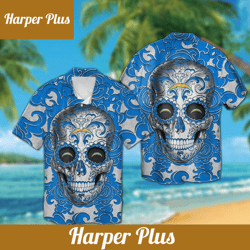 los angeles chargers sugarskull short sleeve button up tropical hawaiian shirt