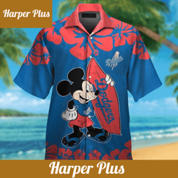 los angeles dodgers mickey mouse short sleeve button up tropical hawaiian shirt