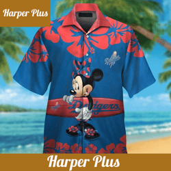 los angeles dodgers minnie mouse short sleeve button up tropical hawaiian shirt