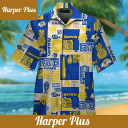 los angeles rams short sleeve button up tropical hawaiian shirt