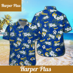 los angeles rams short sleeve button up tropical hawaiian shirt