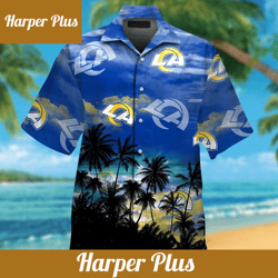 los angeles rams short sleeve button up tropical hawaiian shirt