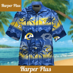 los angeles rams short sleeve button up tropical hawaiian shirt