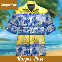 los angeles rams short sleeve button up tropical hawaiian shirt