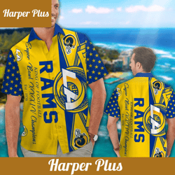 los angeles rams short sleeve button up tropical hawaiian shirt