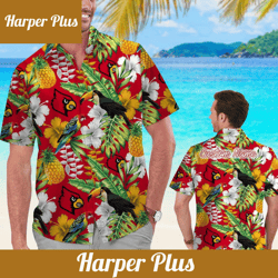 louisville cardinals name personalized parrot floral tropical hawaiian shirt