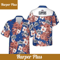 nba los angeles clippers blue white hibiscus flowers trendy hawaiian shirt  aloha shirt