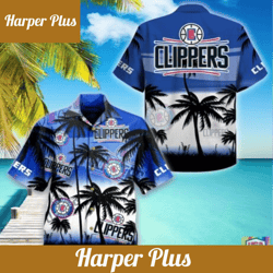 nba los angeles clippers blue white palm tree trendy hawaiian shirt aloha shirt