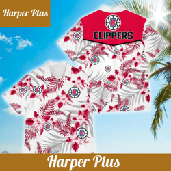 nba los angeles clippers red white tropical flowers trendy hawaiian shirt  aloha shirt