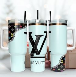 lv blue pattern tumbler, lv logo 40oz tumbler, brand tumbler wrap