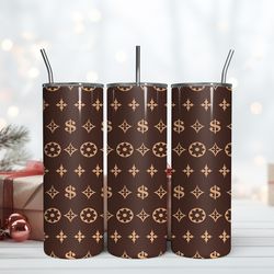 brown lv pattern 20oz tumbler, lv logo pattern, brand logo tumbler