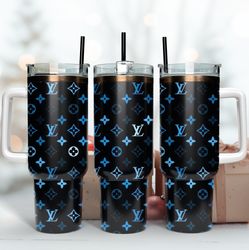 blue lv logo wrap tumbler png, fashion 40oz tumbler, brand logo tumbler