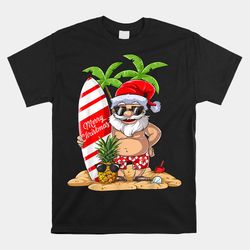 christmas in july santa hawaiian summer surf surfing surfer shirt