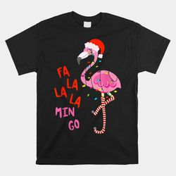 fa la la mingo flamingo christmas tree lights tropical shirt