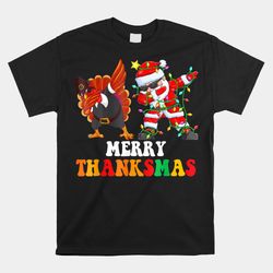 merry thanksmas turkey with pilgrim hat santa shirt